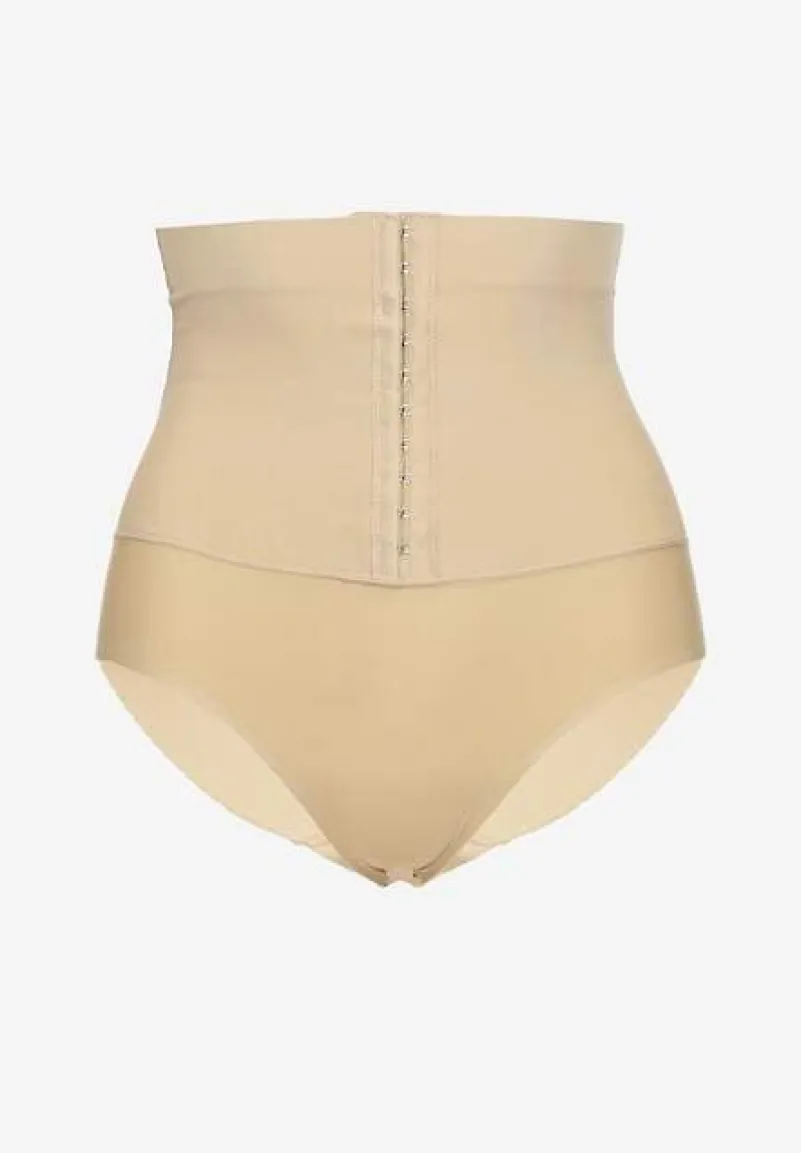 Beżowa Bielizna Modelująca Majtki Push Up z Wysokim Stanem Zinello