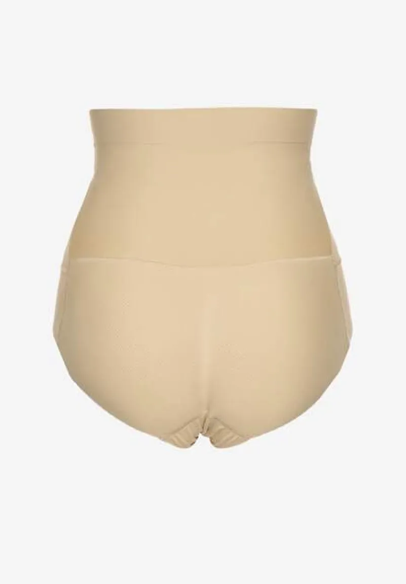 Beżowa Bielizna Modelująca Majtki Push Up z Wysokim Stanem Zinello