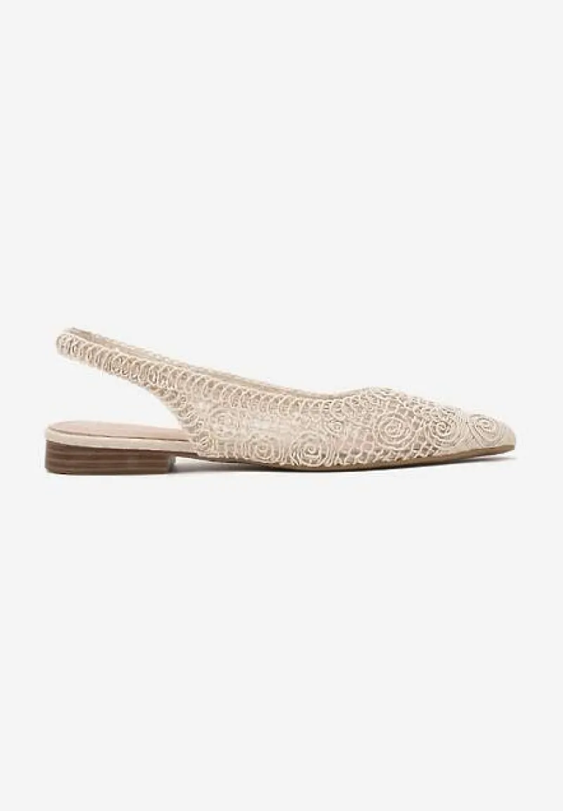 Beżowe Ażurowe Sandały Slingback ze Szpiczastym Noskiem Eridoria