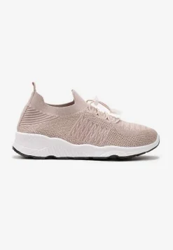 Beżowe Buty Sportowe Ściągane Gumką Ozdobione Metaliczną Nicią Rianelle
