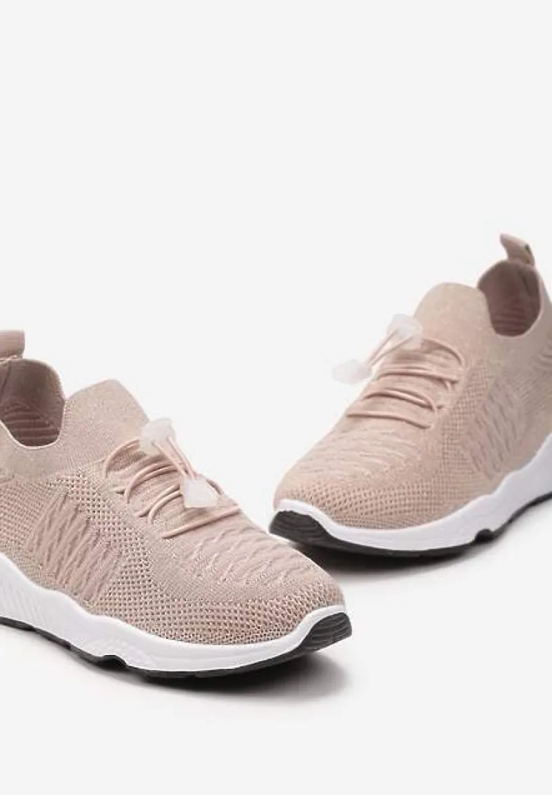 Beżowe Buty Sportowe Ściągane Gumką Ozdobione Metaliczną Nicią Rianelle