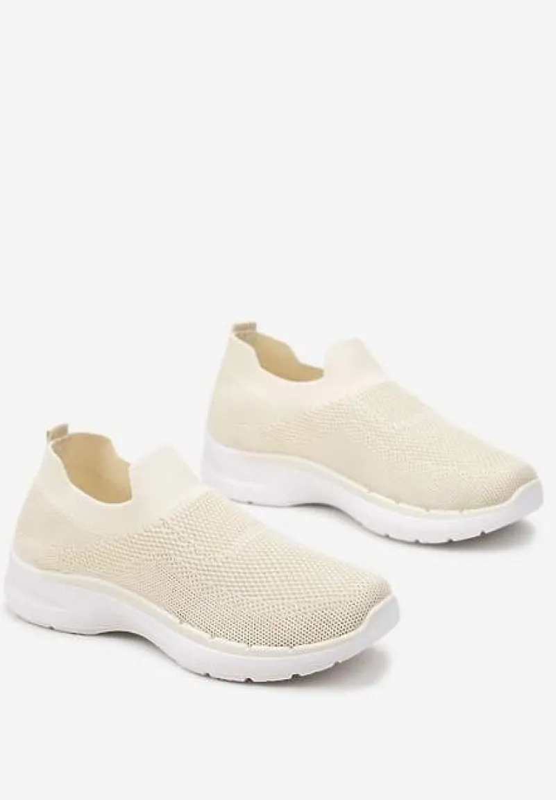 Beżowe Buty Sportowe przed Kostkę z Elastyczną Cholewką Nigeva