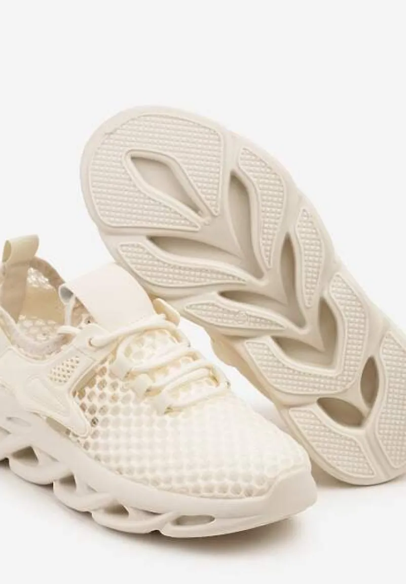 Beżowe Buty Sportowe Sneakersy na Platformie Ozdobionej Tłoczeniem Teliriella