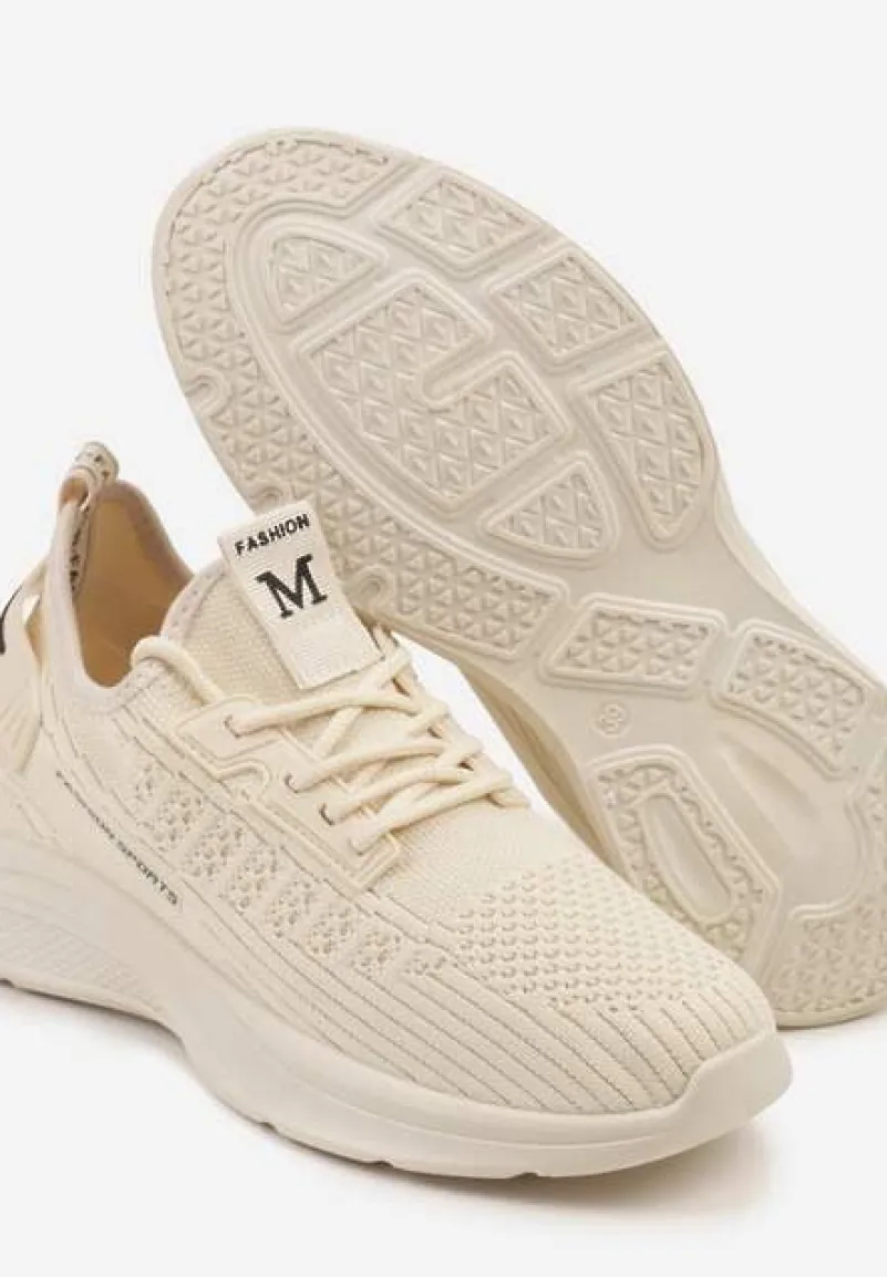 Beżowe Buty Sportowe Sneakersy Ozdobione Tłoczeniem i Napisami Odalene