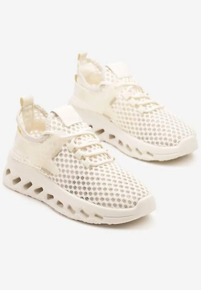 Beżowe Buty Sportowe Sneakersy Siateczkowe na Tłoczonej Platformie Lurilia