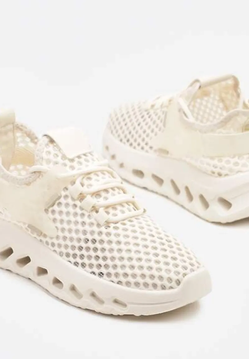 Beżowe Buty Sportowe Sneakersy Siateczkowe na Tłoczonej Platformie Lurilia