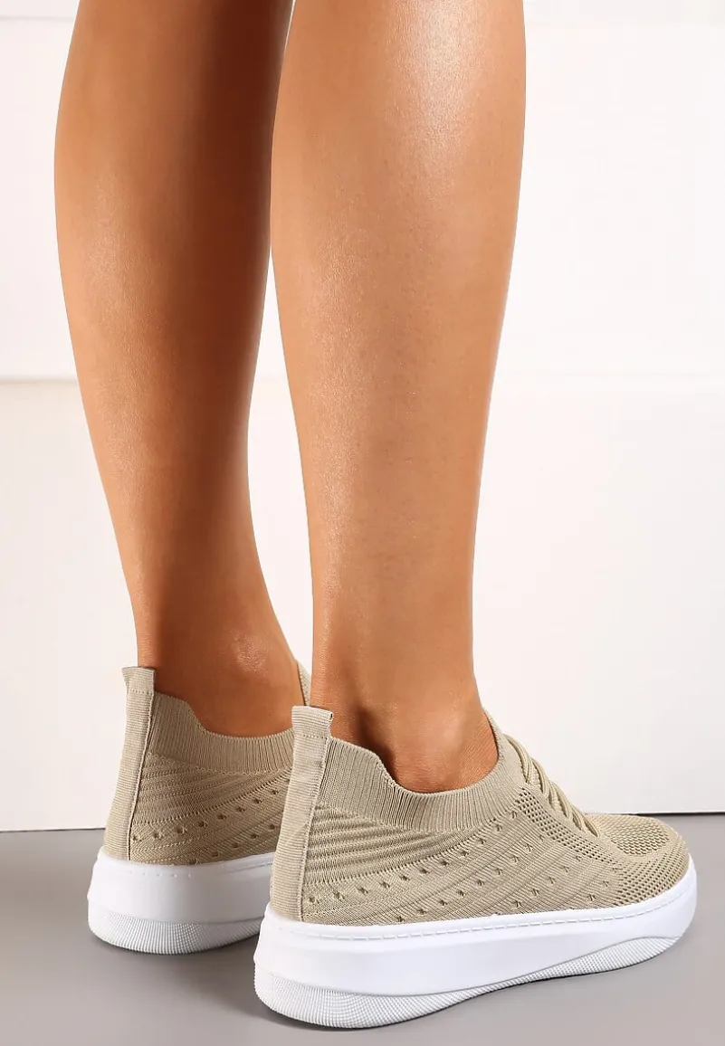 Beżowe Buty Sportowe z Cholewką w Skarpetkowym Stylu Timotta