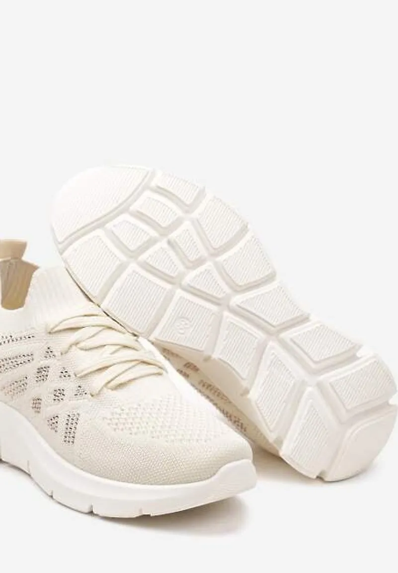 Beżowe Buty Sportowe z Elastyczną Wsuwaną Cholewką i Wkładką ze Skóry Naturalnej Rantia