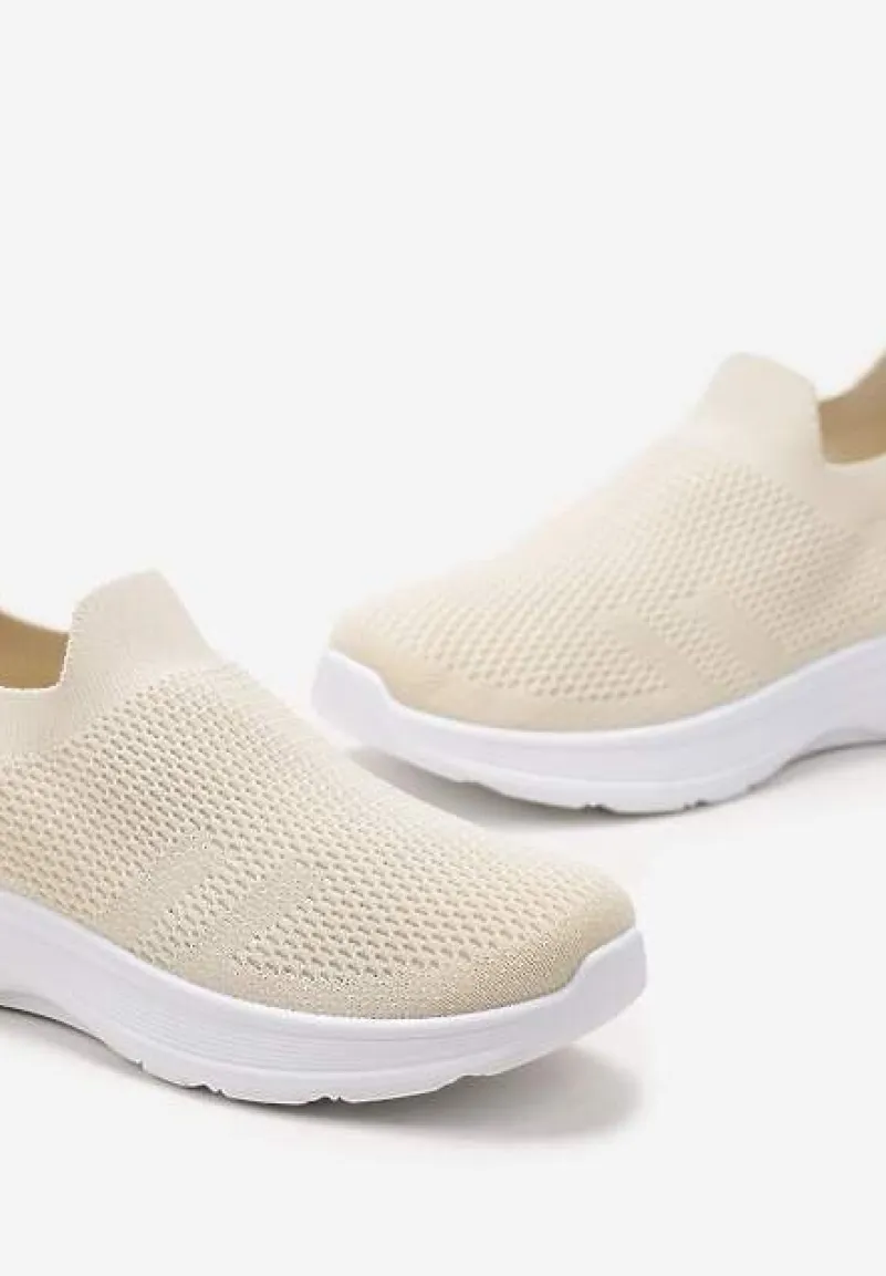 Beżowe Buty Sportowe ze Skarpetkową Cholewką do Kostki Railette