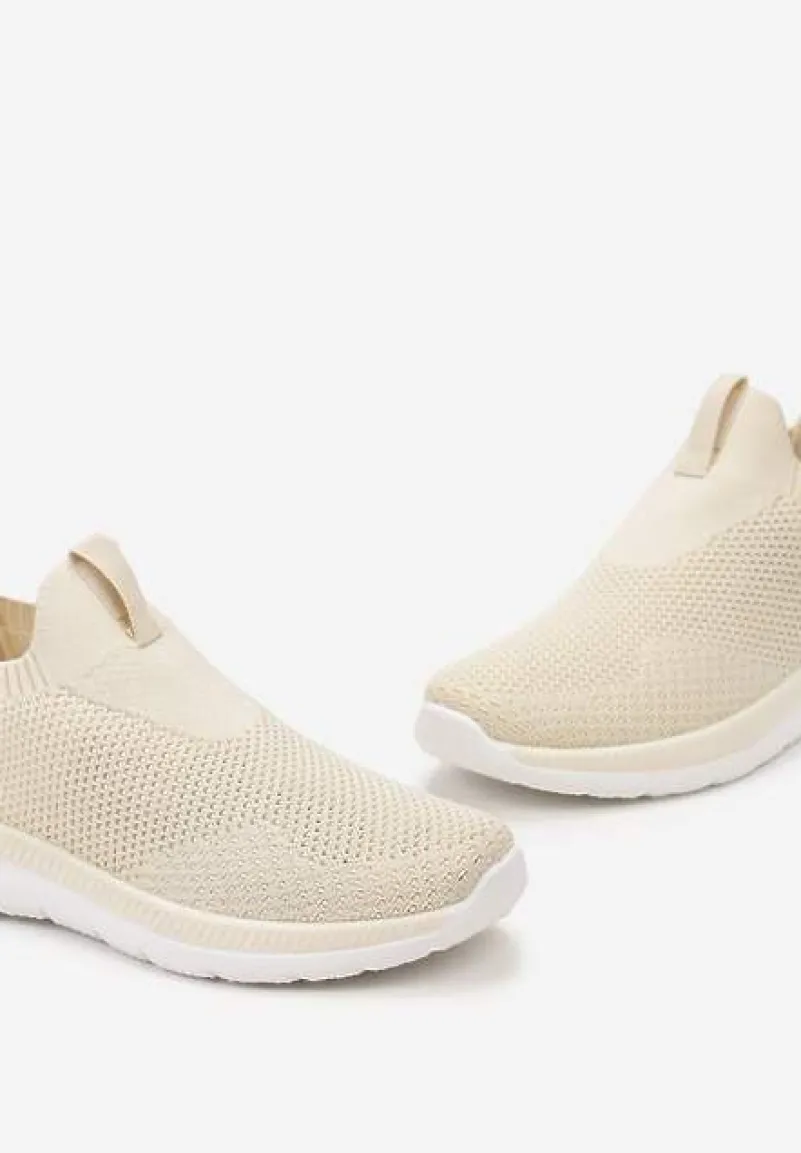 Beżowe Buty Sportowe z Wsuwaną Elastyczną Cholewką Slaia
