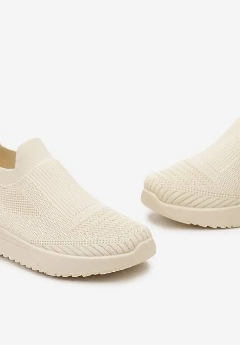 Beżowe Buty Sportowe z Wsuwaną Skarpetkową Cholewką do Kostki Elairi