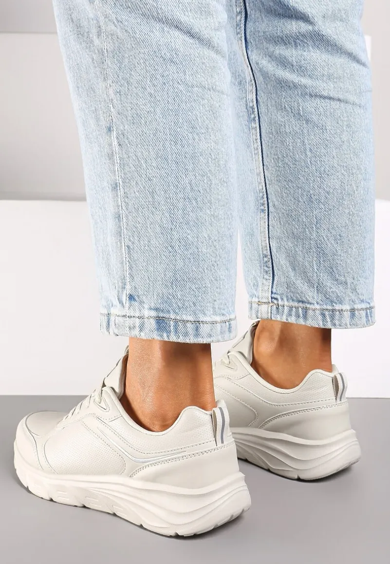 Beżowe Casualowe Buty Sportowe Sneakersy na Płaskiej Tłoczonej Podeszwie Velanitta