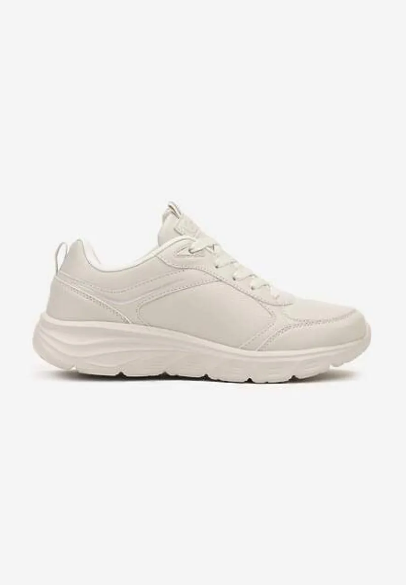 Beżowe Casualowe Buty Sportowe Sneakersy na Płaskiej Tłoczonej Podeszwie Velanitta