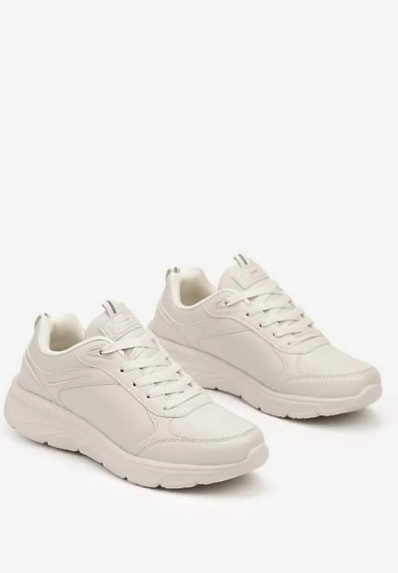 Beżowe Casualowe Buty Sportowe Sneakersy na Płaskiej Tłoczonej Podeszwie Velanitta