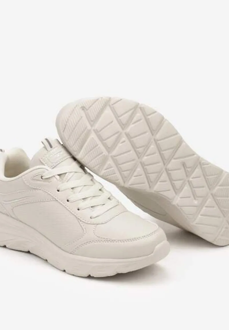 Beżowe Casualowe Buty Sportowe Sneakersy na Płaskiej Tłoczonej Podeszwie Velanitta