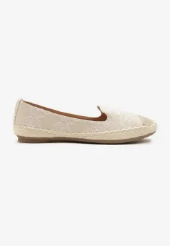 Beżowe Espadryle Ozdobione Plecionką i Motywem Kwiatów Ralanne