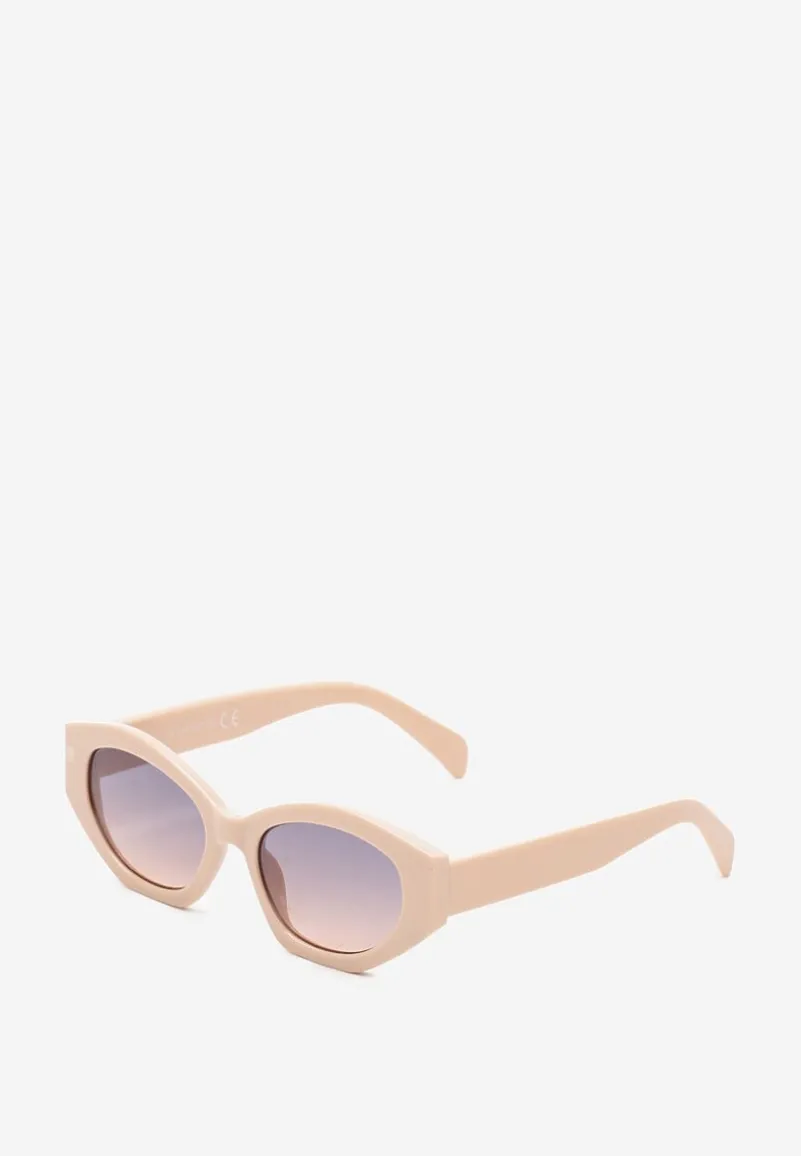 Beżowe Okulary Przeciwsłoneczne w Typie Cat Eye Effiaria
