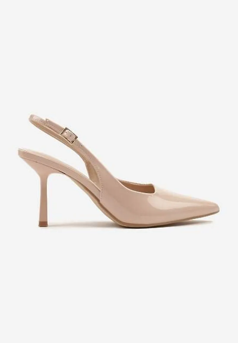 Beżowe Sandały Lakierowane na Szpilce Typu Slingback Orreme