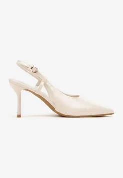Beżowe Sandały Lakierowane Vices na Szpilce Slingback Raleira