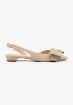 Beżowe Sandały na Płaskiej Podeszwie Slingback z Kokardą Leavindra