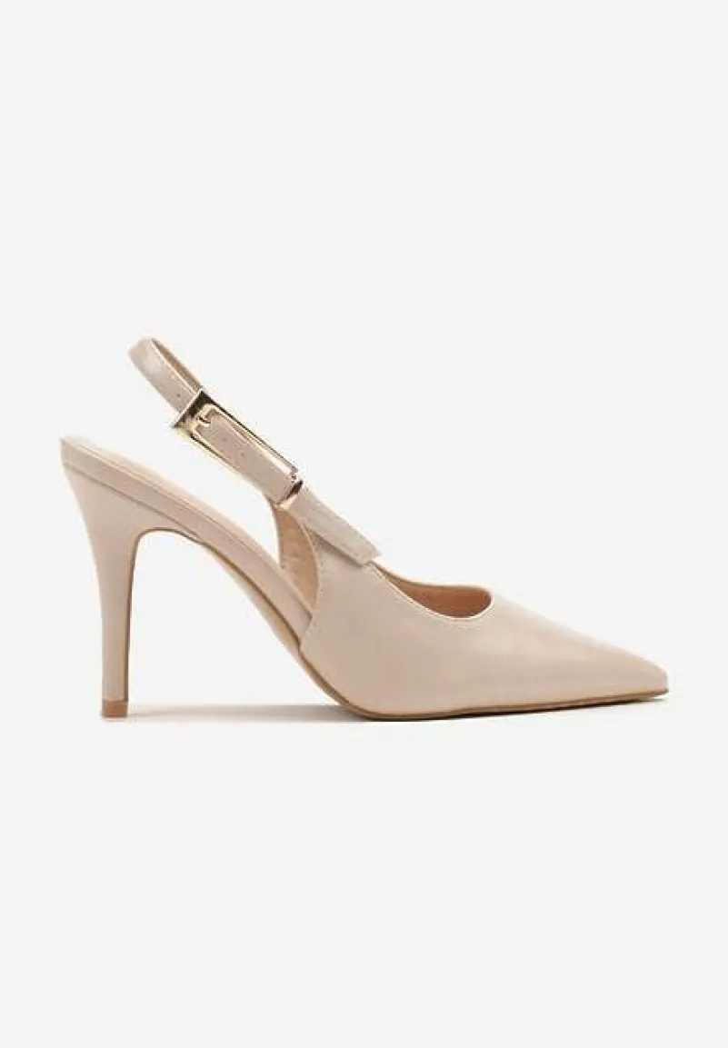 Beżowe Sandały na Szpilce Slingback ze Szpiczastym Noskiem Stellani