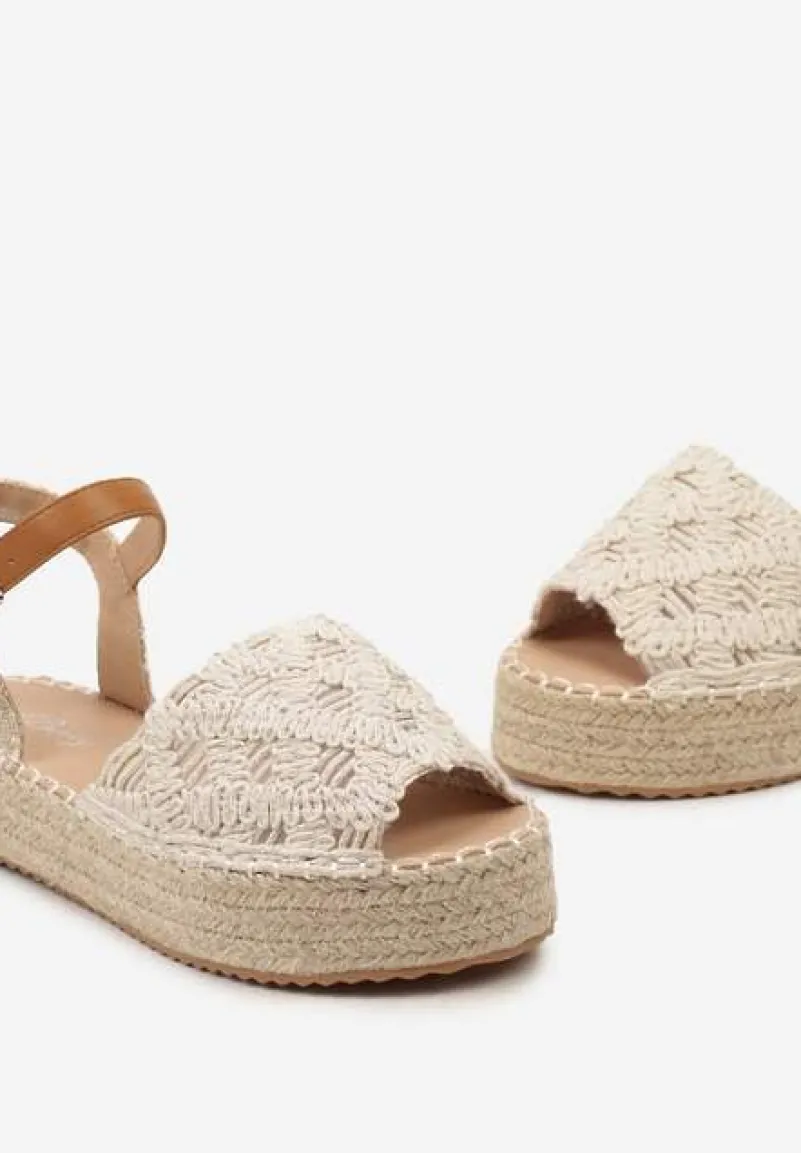 Beżowe Sandały Plecione w Stylu Espadryli na Platformie z Juty Garita