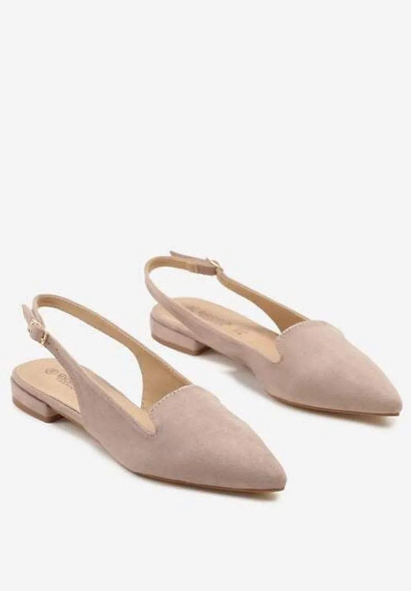 Beżowe Sandały Typu Slingback ze Skórzaną Wkładką Ozdobione Wycięciami Nurindra