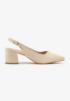 Beżowe Sandały Vices na Słupku Slingback ze Skórzaną Wkładką Ciaravien