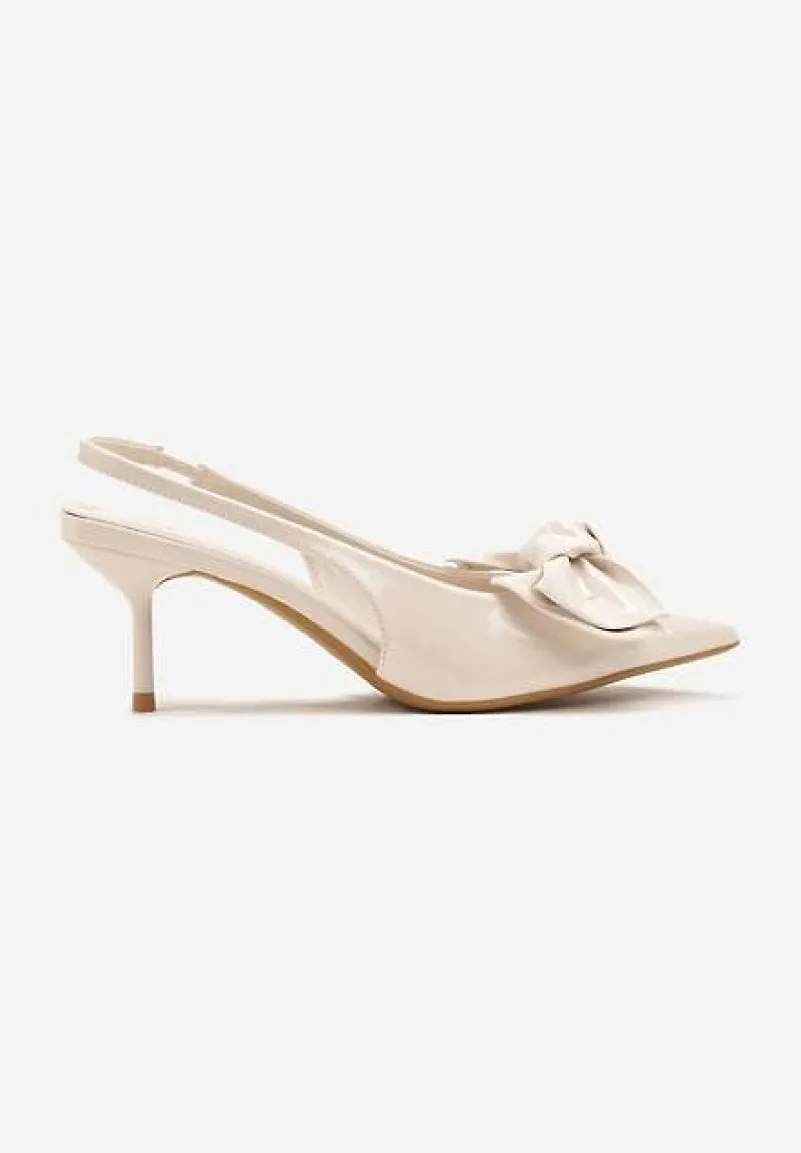 Beżowe Sandały Vices na Szpilce Slingback Ozdobione Kokardą Nilendria
