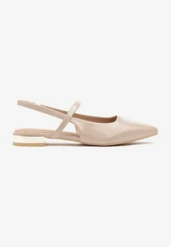 Beżowe Sandały Vices Typu Slingback ze Skórzaną Wkładką i Metaliczną Ozdobą Milozi