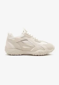 Beżowe Sneakersy Ozdobione Tłoczoną Cholewką Pillitha