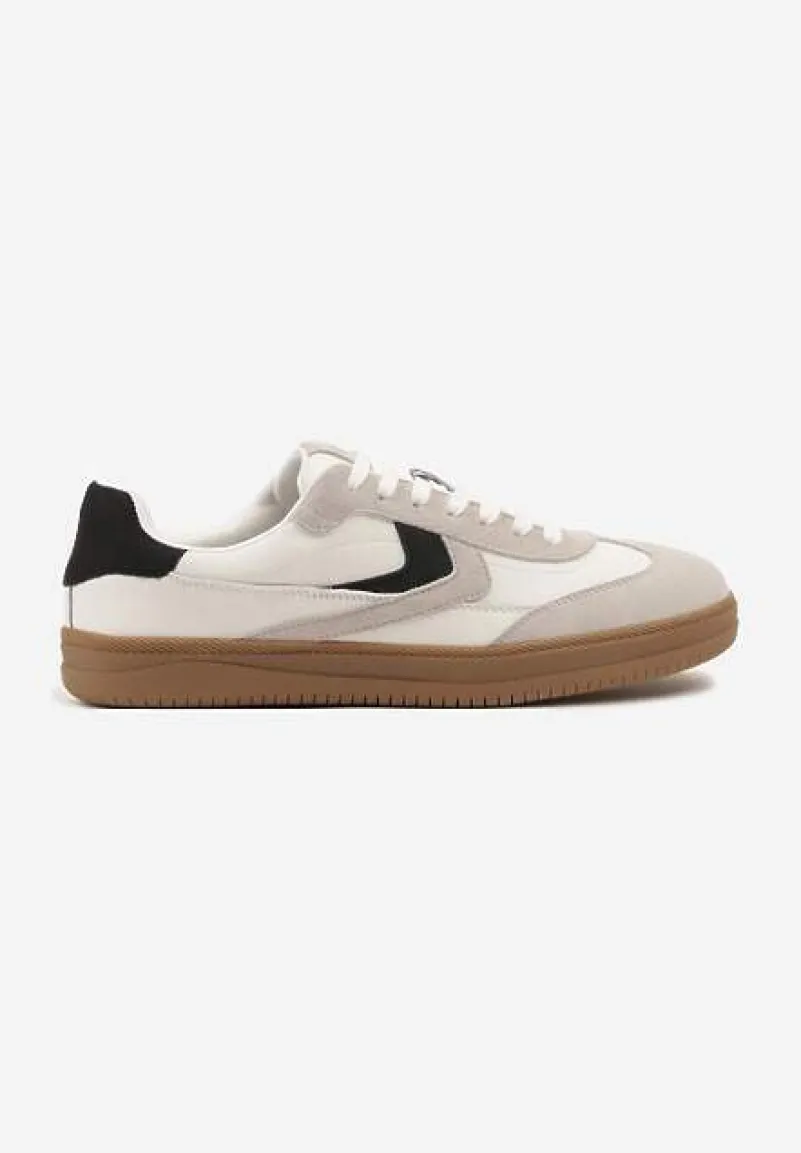 Beżowe Sneakersy Skórzane w Stylu Tenisówek z Geometrycznym Motywem Erisane