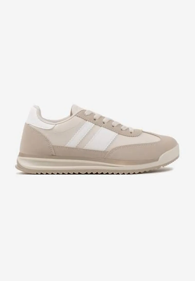 Beżowe Sneakersy w Stylu Kultowych Tenisówek z Przeszyciami Lelluria