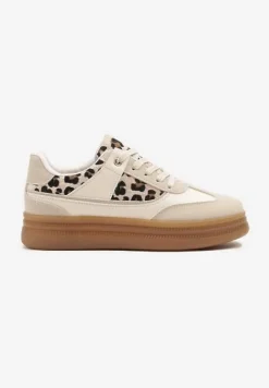 Beżowe Sneakersy w Stylu Kultowych Tenisówek w Panterkę Alumaya