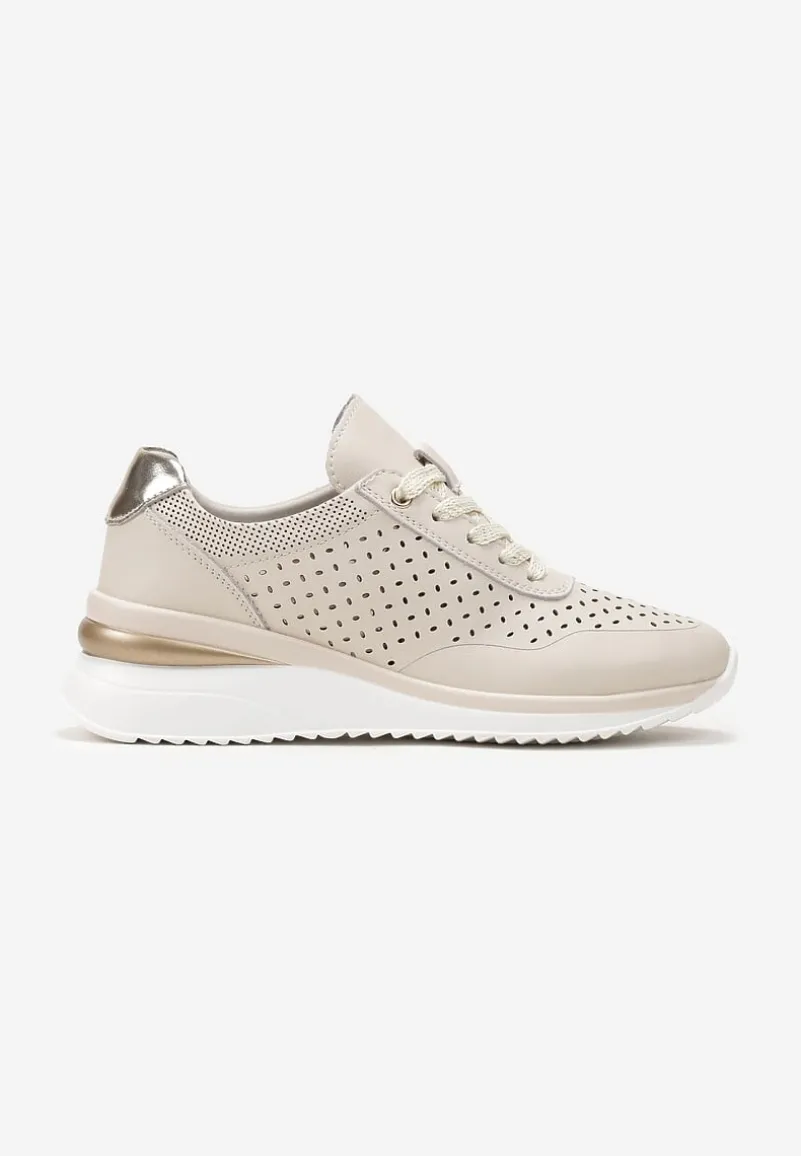 Beżowe Sneakersy ze Skóry Naturalnej z Ozdobnymi Wstawkami Molma