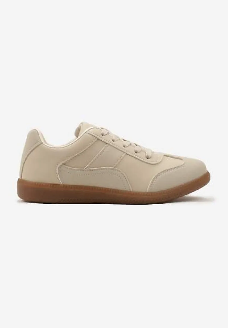Beżowe Sneakersy z Ozdobnymi Przeszyciami przed Kostkę Redala
