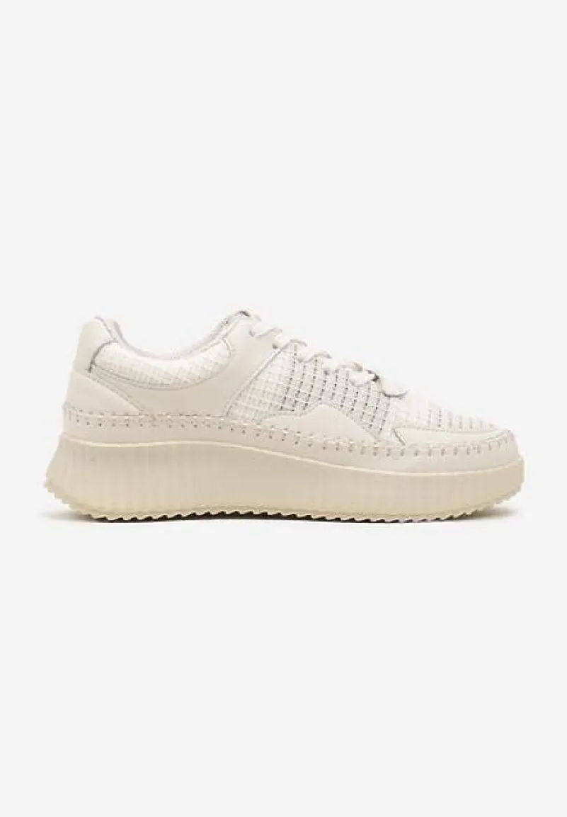 Beżowe Sneakersy z Przeszyciami i Skórzaną Wkładką na Grubej Podeszwie Daliren