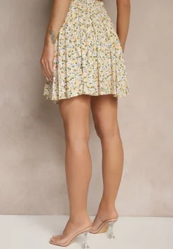 Beżowe Spódnico-Szorty High Waist w Kwiaty Sunevra