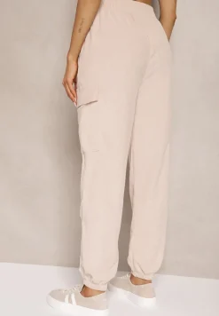 Beżowe Spodnie Typu Cargo High Waist Worseli