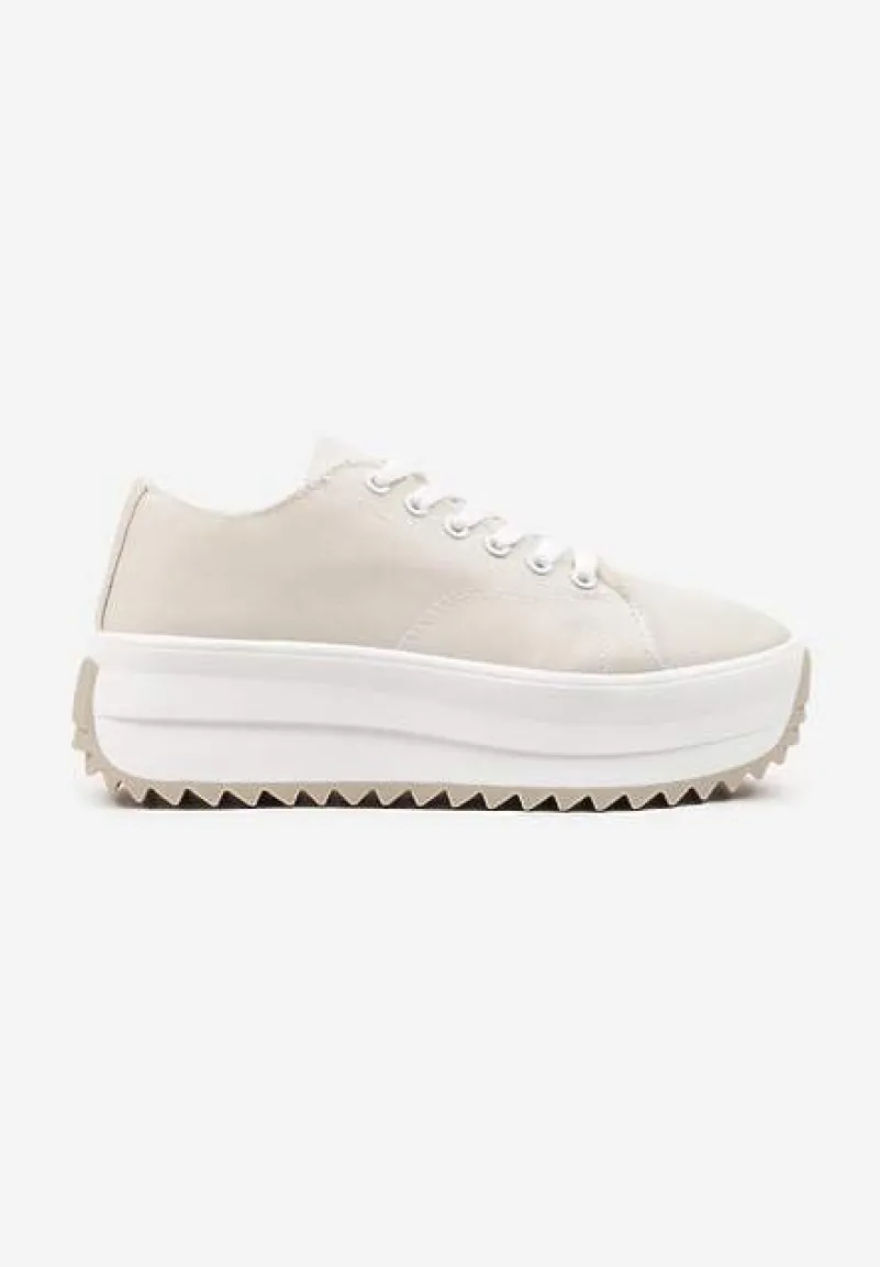 Beżowe Trampki Sneakersy na Platformie z Ozdobnym Bieżnikiem Dimorie