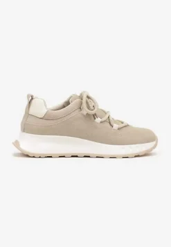 Beżowe Zamszowe Sneakersy z Wkładką ze Skóry Naturalnej Dolavienne