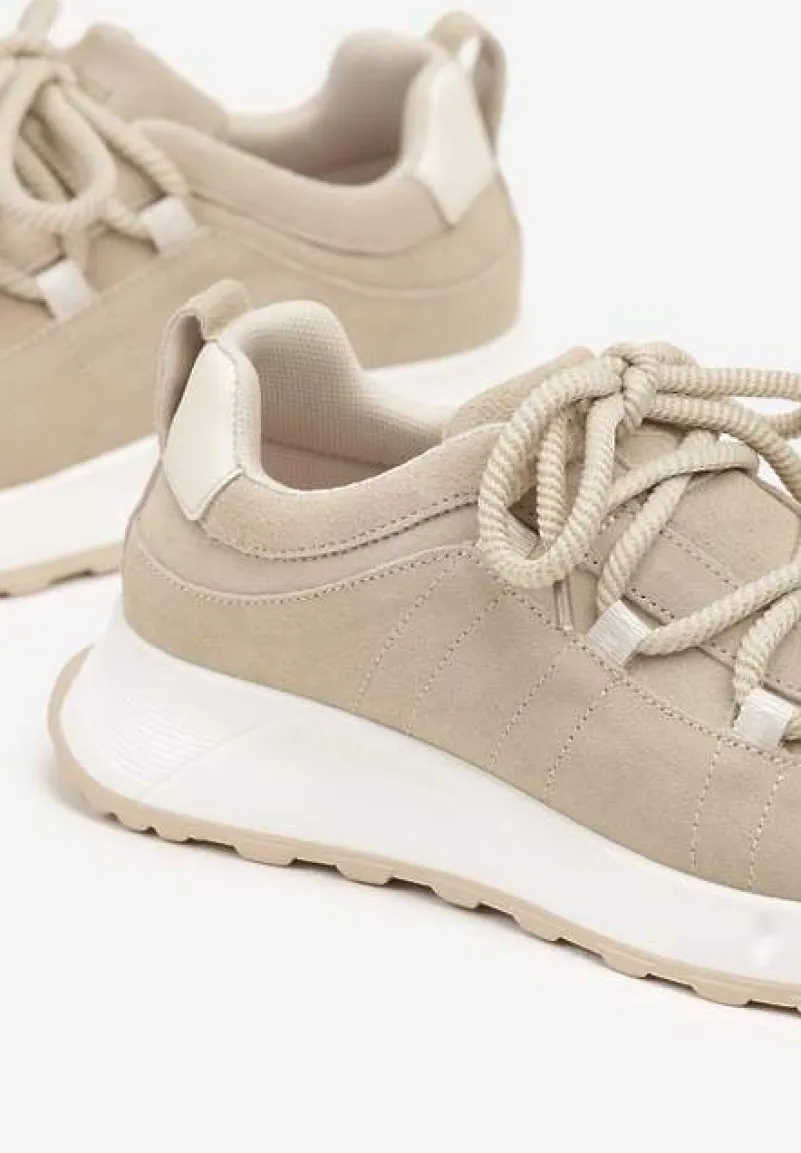 Beżowe Zamszowe Sneakersy z Wkładką ze Skóry Naturalnej Dolavienne