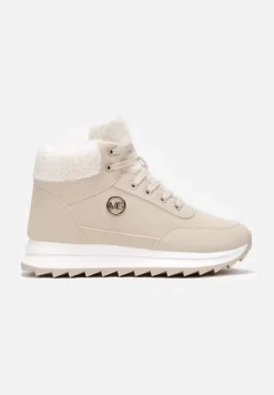 Beżowe Zimowe Sneakersy ze Sztucznym Futerkiem Turelia