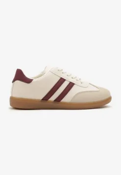 Beżowo-Bordowe Sneakersy Typu Kultowe Tenisówki Zdobione Przeszyciami Remiana