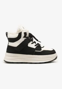Beżowo-Czarne Płaskie Sneakersy za Kostkę z Ociepleniem Riavielle