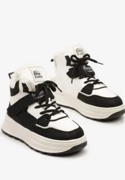 Beżowo-Czarne Płaskie Sneakersy za Kostkę z Ociepleniem Riavielle