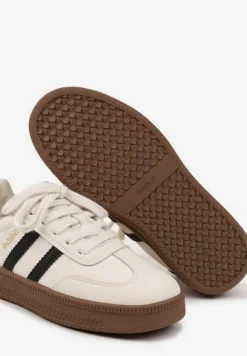Beżowo-Czarne Sneakersy Sportowe z Ozdobnymi Paskami i Przeszyciami Wenilan