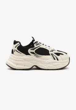 Beżowo-Czarne Sneakersy Vices na Platformie Ozdobione Tłoczeniem Natiselle