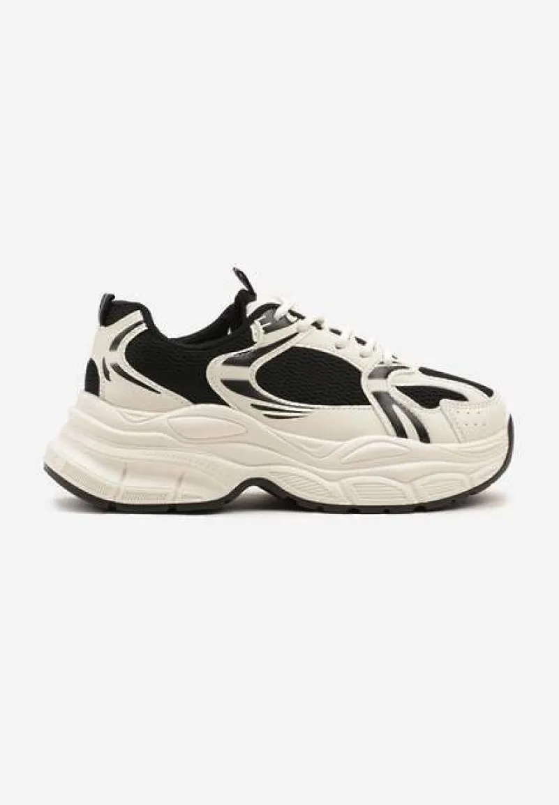Beżowo-Czarne Sneakersy Vices na Platformie Ozdobione Tłoczeniem Natiselle