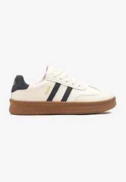 Beżowo-Granatowe Sneakersy Sportowe z Ozdobnymi Paskami i Przeszyciami Wenilan